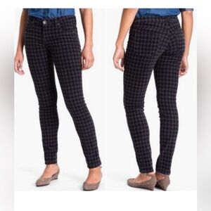 Mia Toothpick Skinny Midnight-Blue Black Houndstooth Corduroy Pants